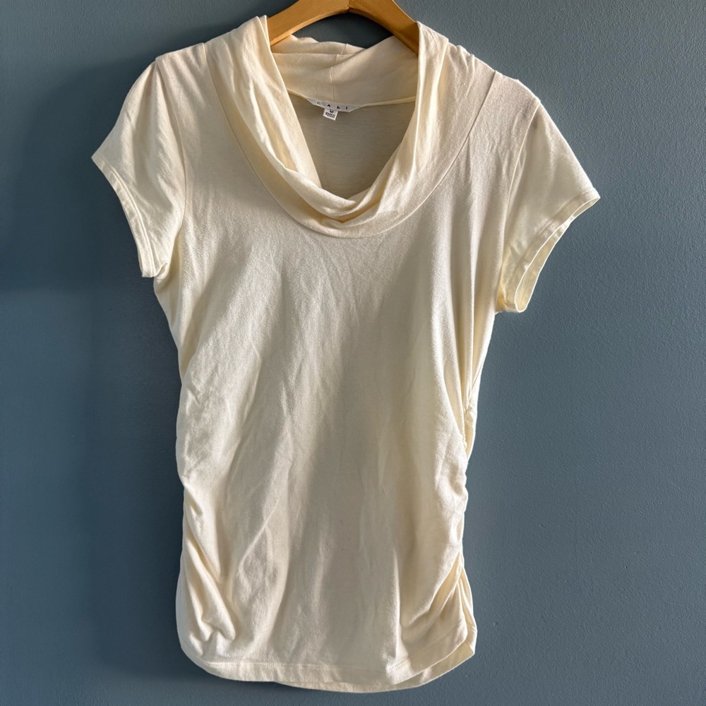 Cabi Scooped Neck Ruched Beige Top